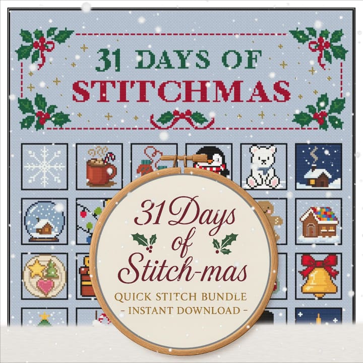 31 Days of Stitchmas Advent Calendar: 31 Mini Christmas cross-stitch pattern preview