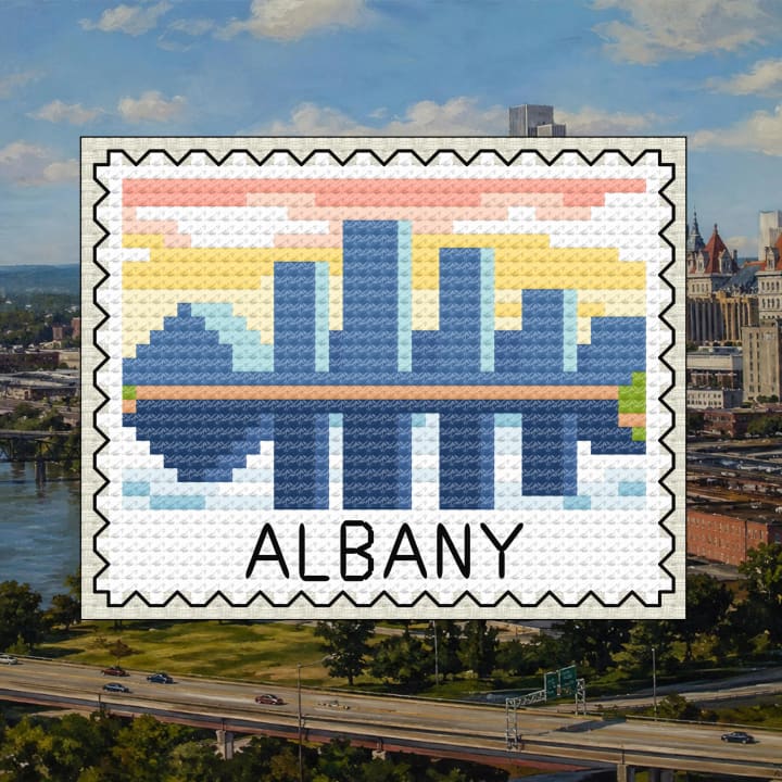 Albany Stamp - New York River Skyline cross-stitch pattern preview