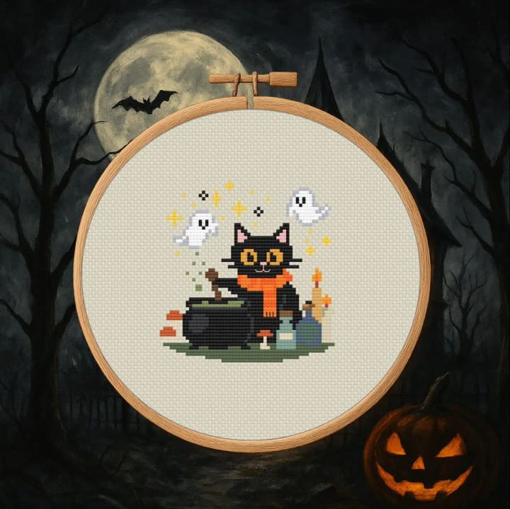 Alchemy Cat cross-stitch pattern preview