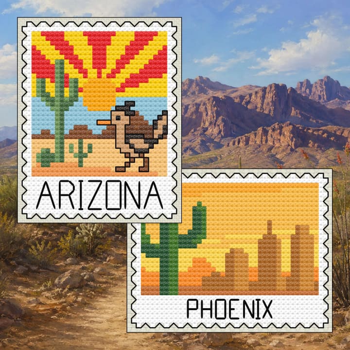 Arizona Desert Sunrise & Phoenix Skylines cross-stitch pattern preview
