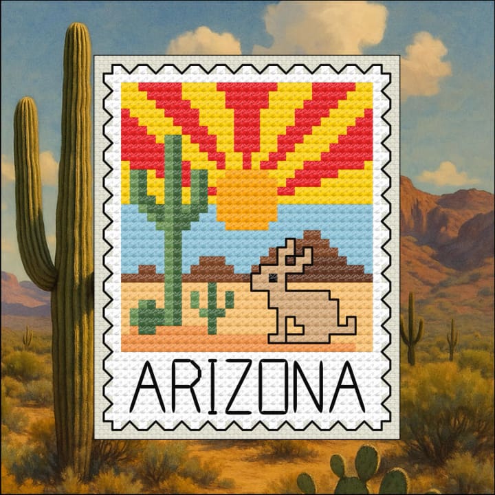 Arizona Jackrabbit: US State Stamp Series cross-stitch pattern preview