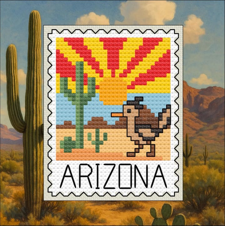Arizona Roadrunner: US State Stamp Series cross-stitch pattern preview