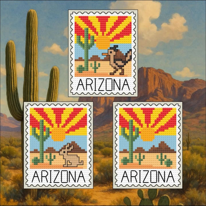 Arizona: Southwest Desert, Roadrunner, Jackrabbit cross-stitch pattern preview