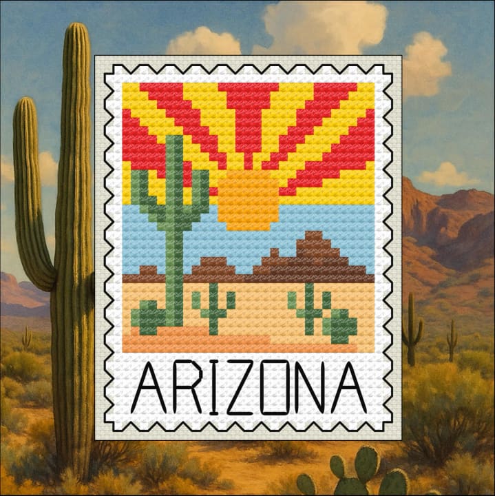 Arizona Southwest Desert: US State Stamp Series cross-stitch pattern preview