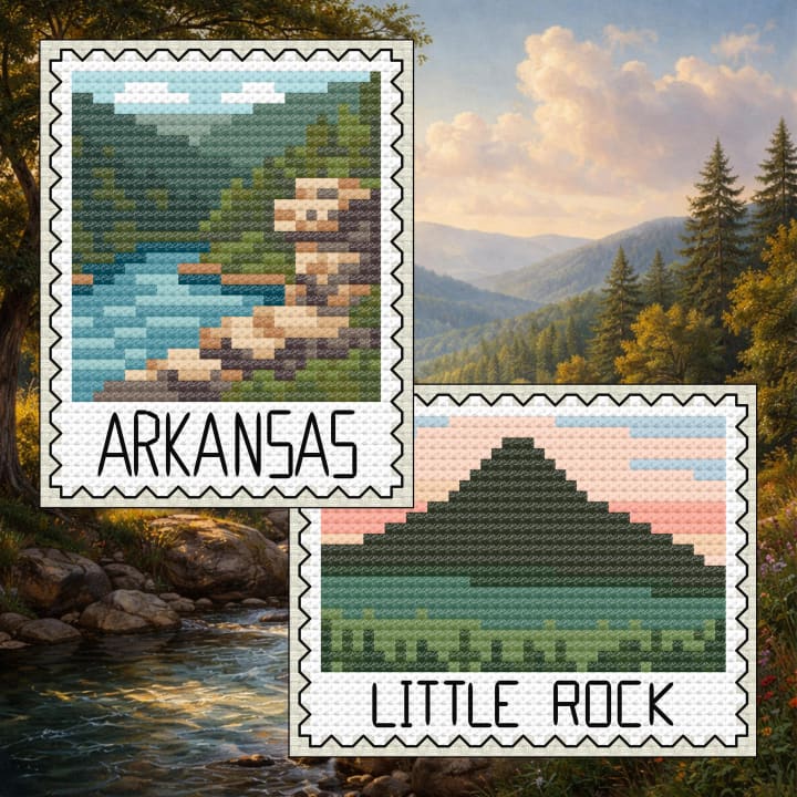 Arkansas Bundle: Arkansas Landscape + Little Rock Pinnacle Stamp Set cross-stitch pattern preview