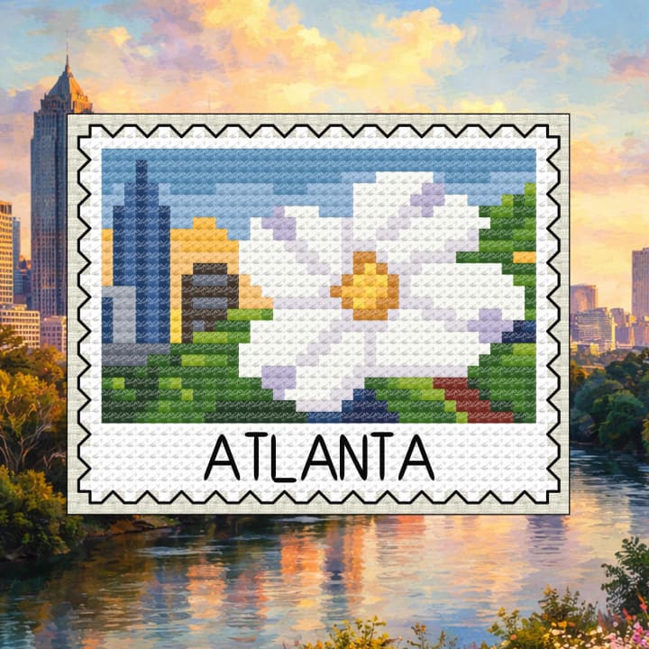 Atlanta Cherokee Rose Stamp - Georgia State Capitol cross-stitch pattern preview