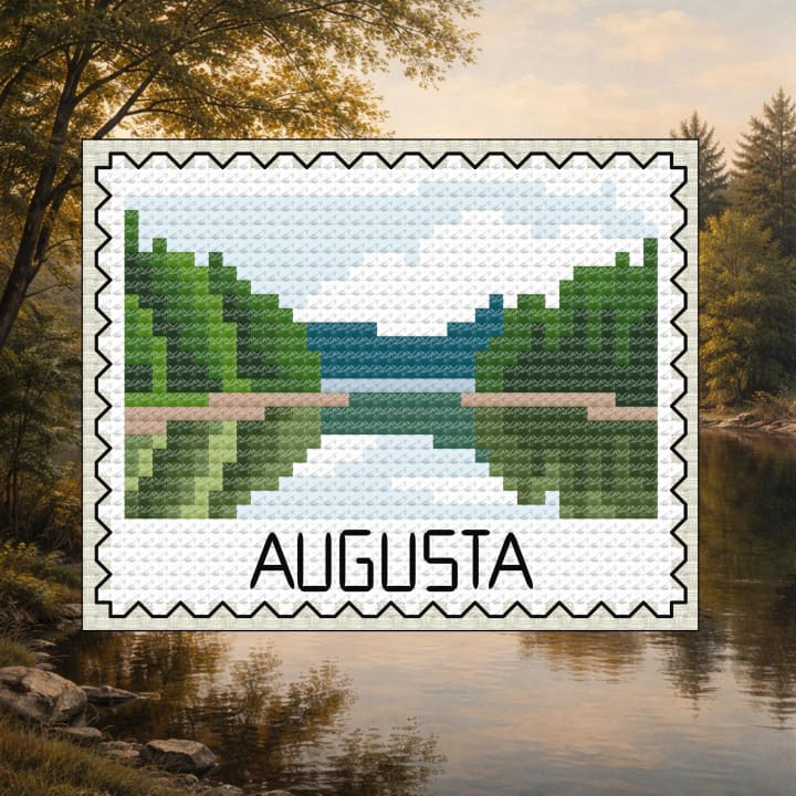 Augusta Stamp - Maine River Landscape cross-stitch pattern preview