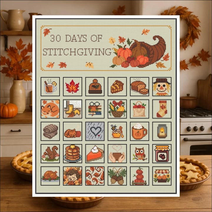 Autumn Cross Stitch Advent Calendar – 30 Days of Stitchgiving cross-stitch pattern preview