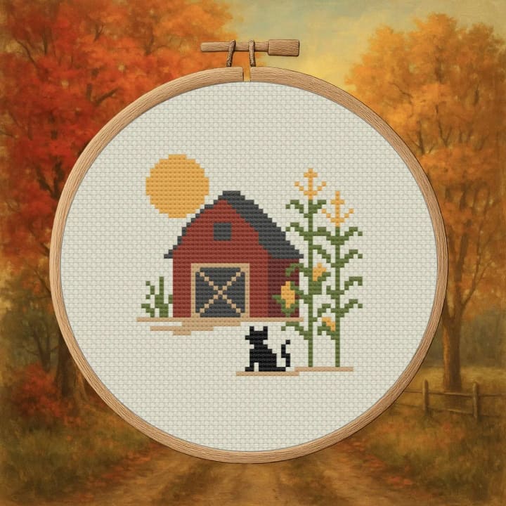 Barn with Corn – Fall cross-stitch pattern preview