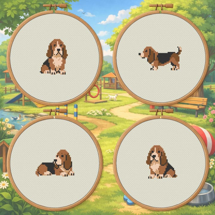 Basset Hound Sampler – Dog Lover Gift cross-stitch pattern preview