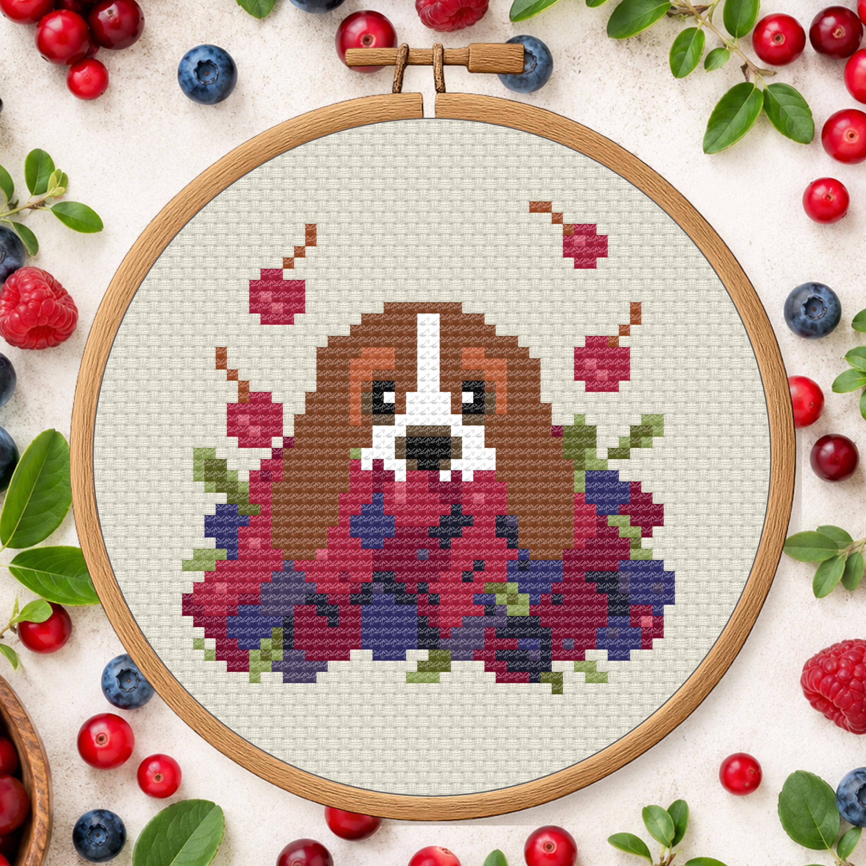 Basset in a Berry Pile: Summer Bassett Hound cross-stitch pattern preview