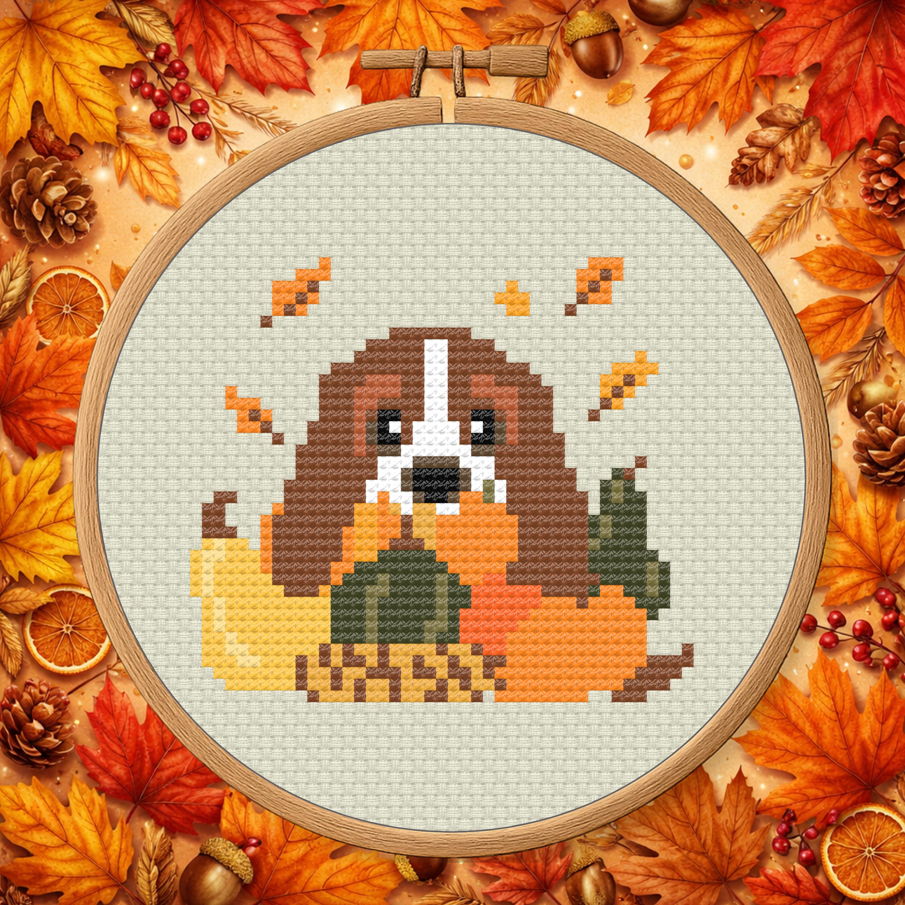 Basset in a Gourd Pile – Autumn Dog cross-stitch pattern preview