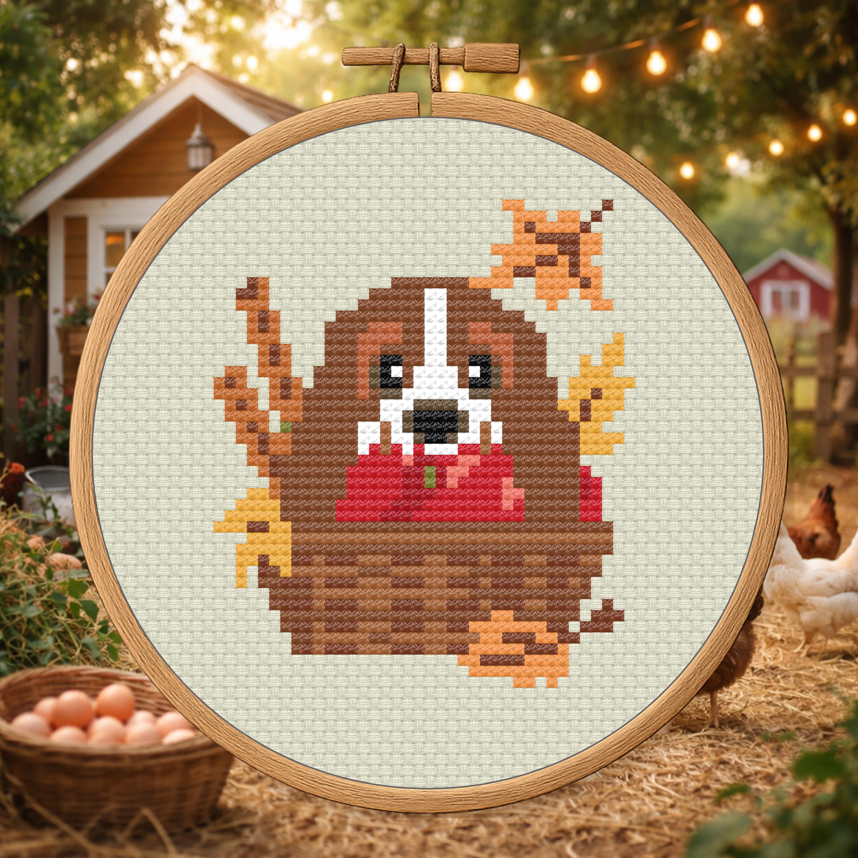 Basset in an Apple Basket – Autumn Dog cross-stitch pattern preview