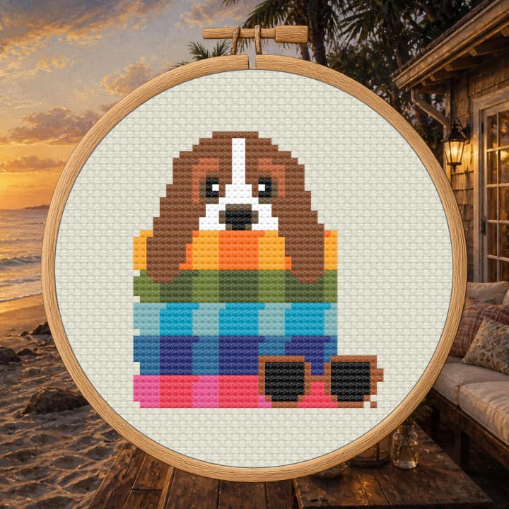 Basset in Blanket Pile – Cozy Dog cross-stitch pattern preview