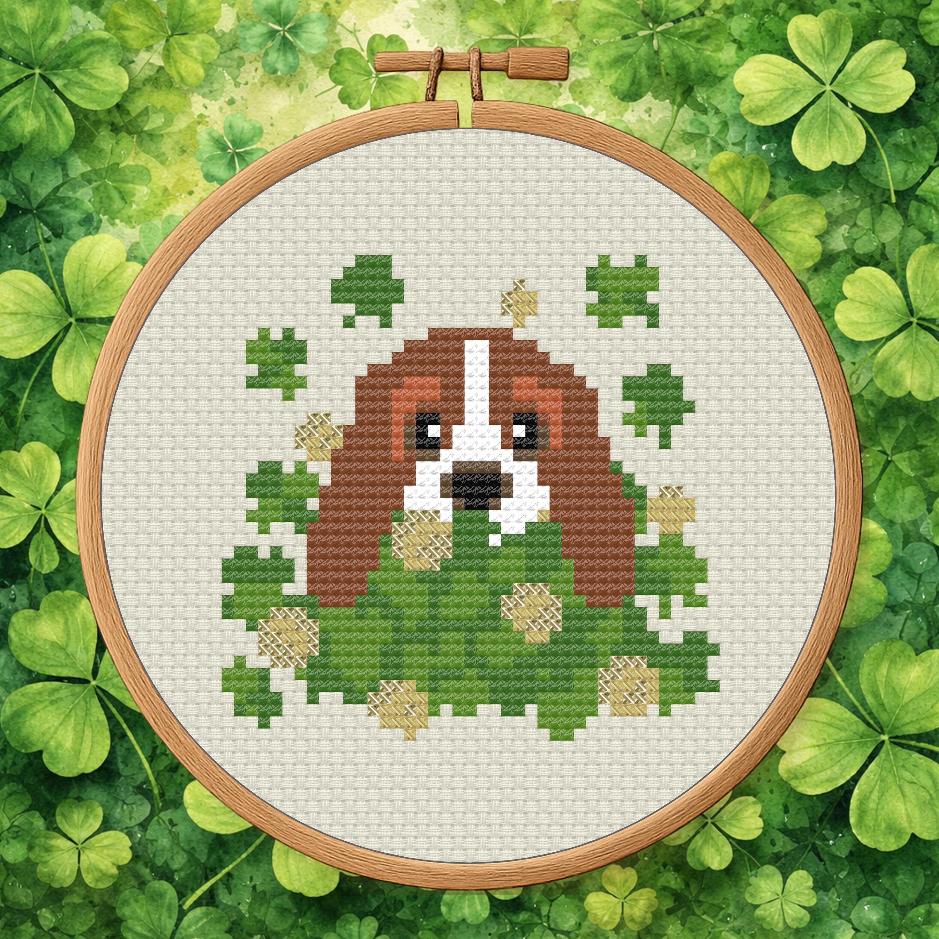 Basset in Shamrocks – St. Patrick’s Day Dog cross-stitch pattern preview