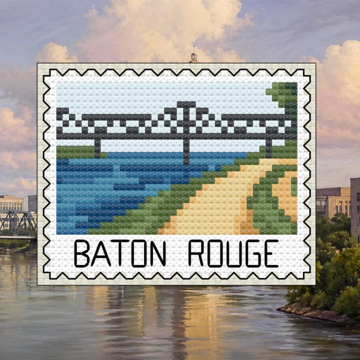 Baton Rouge Stamp - Louisiana River City cross-stitch pattern preview