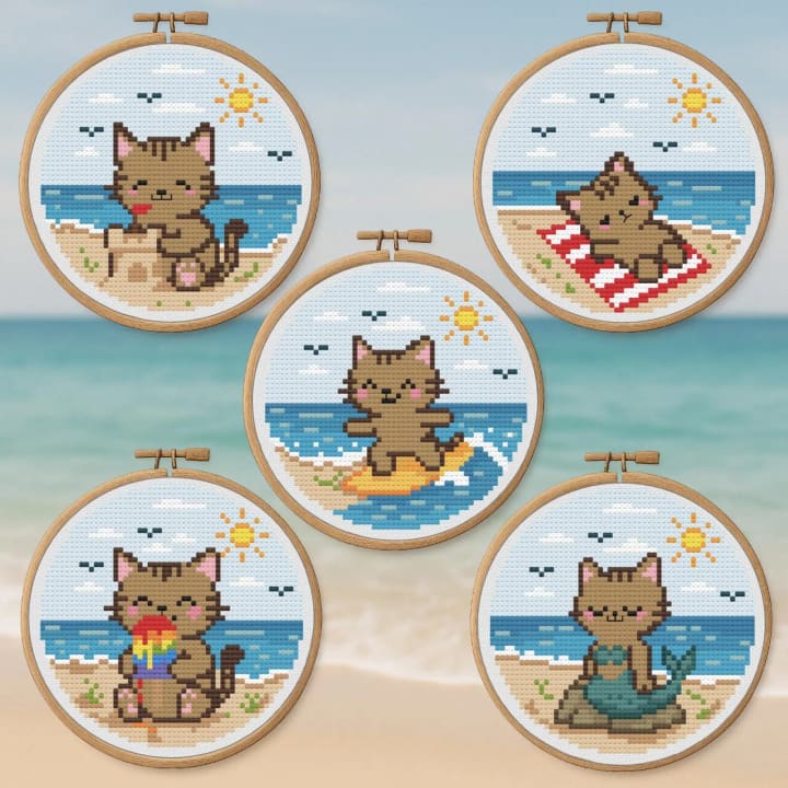 Beach Cats Summer – 5 Patterns – Summer Bundle cross-stitch pattern preview
