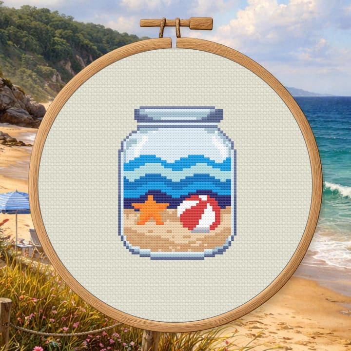 Beach Mason Jar – Summer Coastal Decor cross-stitch pattern preview