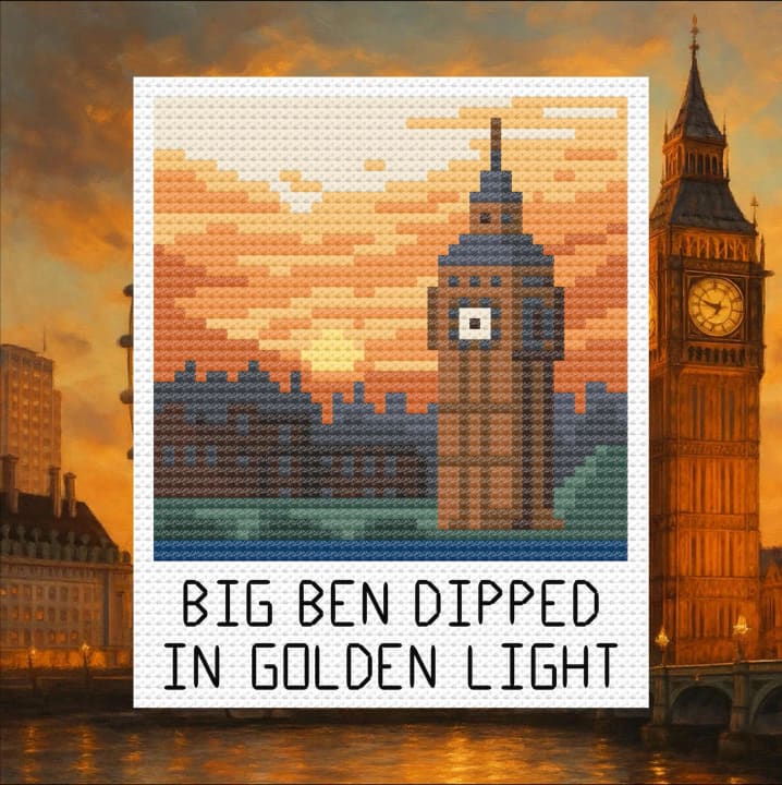 Big Ben: London Sunset Travel Snapshot cross-stitch pattern preview