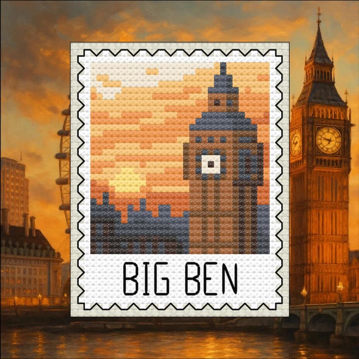 Big Ben Sunset – Europe Stamp Series cross-stitch pattern preview