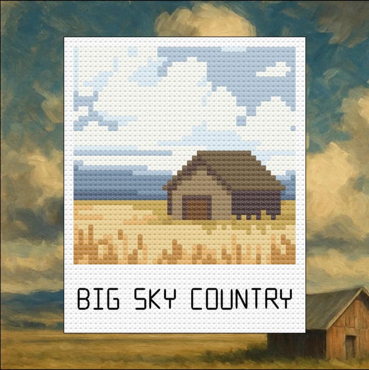 Big Sky Country Barn: Travel Snapshot Landscape cross-stitch pattern preview