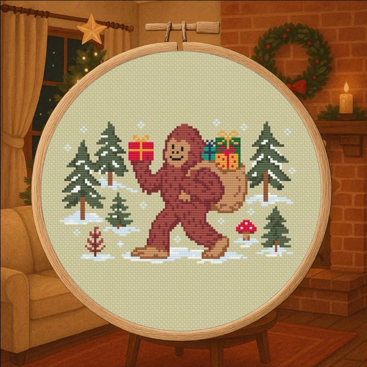 Bigfoot Christmas Trek – Sasquatch Holiday Cross Stitch cross-stitch pattern preview