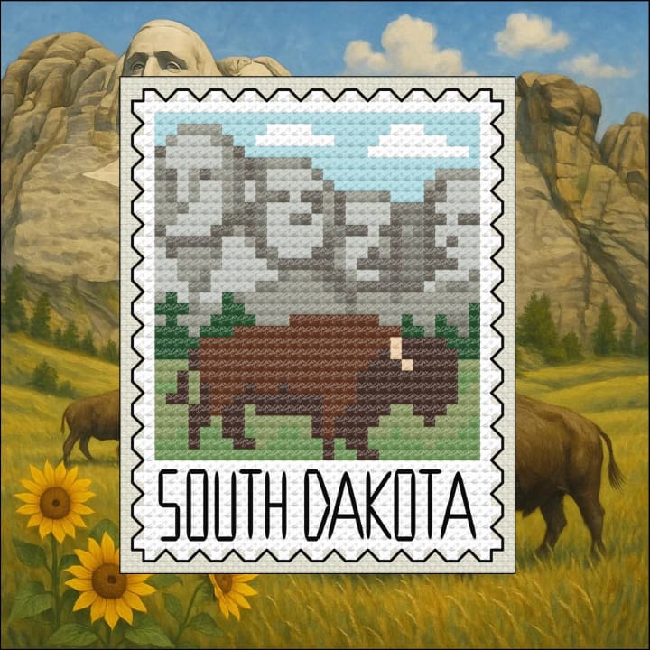 Bison & Rushmore: South Dakota Stamp Series cross-stitch pattern preview