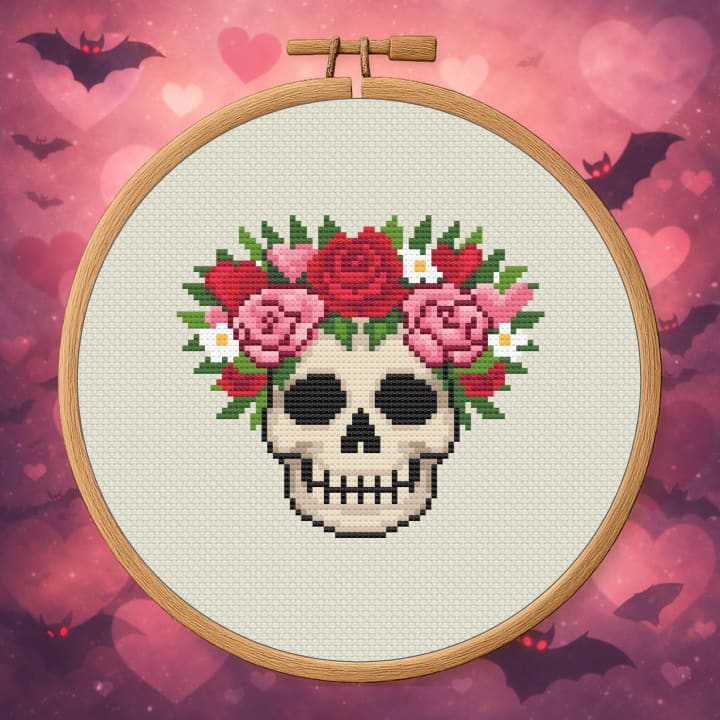 Blooming After Death – Floral Skull cross-stitch pattern preview