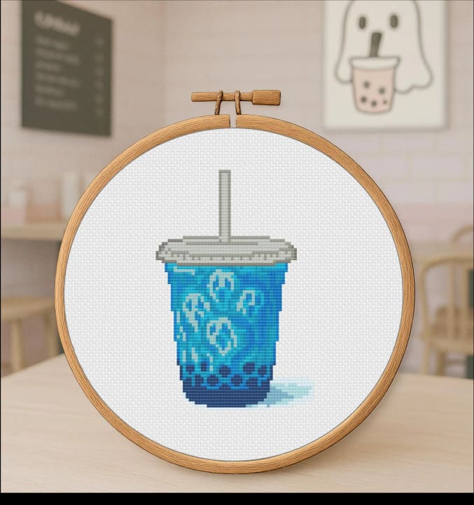 Blueberry Boo-ba Tea – Bubble Tea – Halloween cross-stitch pattern preview