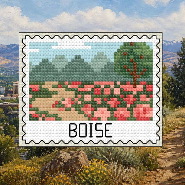 Boise Stamp - Idaho Wildflower Landscape cross-stitch pattern preview