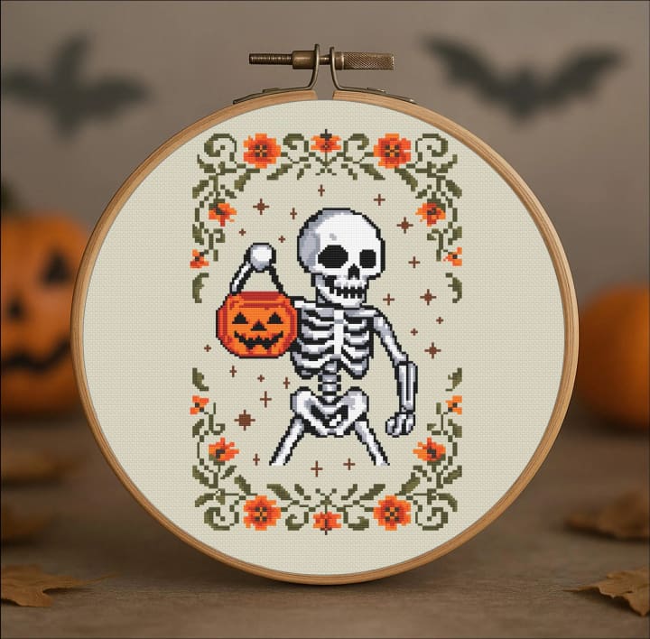 Bone Rattler – Skeleton – Halloween cross-stitch pattern preview