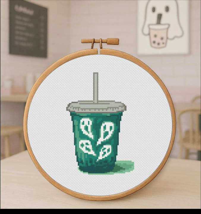 Boo-ja Blast – Boba Tea – Halloween cross-stitch pattern preview