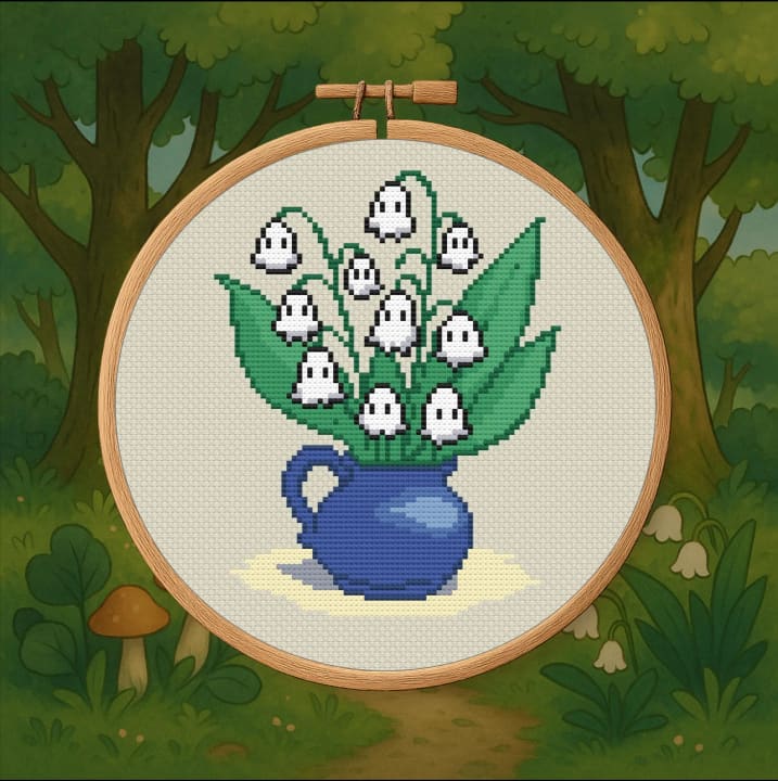Boo-tanical Blossoms – Lily of the Valley – Halloween cross-stitch pattern preview