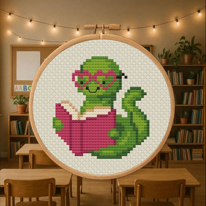 Bookworm – Teacher Gift, Back to School cross-stitch pattern preview