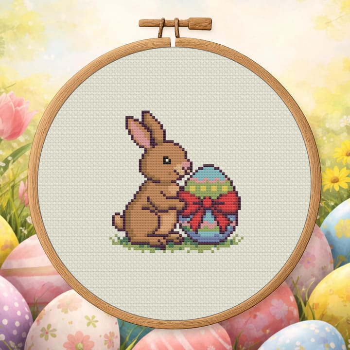 Bunny Hugging Easter Egg Cross Stitch cross-stitch pattern preview