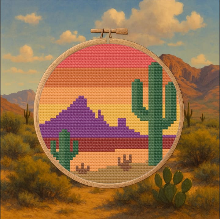 Cactus Afterglow – Arizona Desert cross-stitch pattern preview