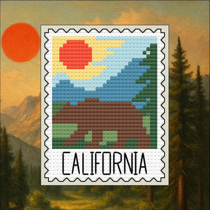 California Dreaming – US State Postage Stamp Series cross-stitch pattern preview