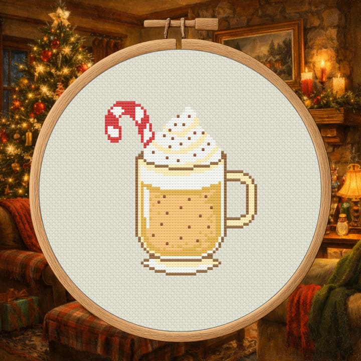 Candy Cane Whipped Latte – Christmas Drink cross-stitch pattern preview
