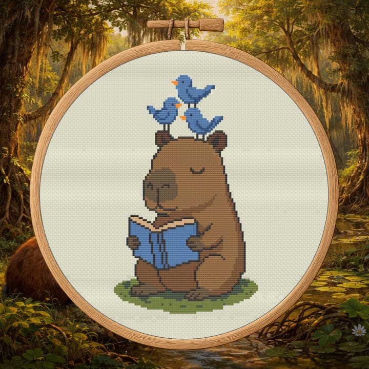 Capybara Story Time – Capybara Reading cross-stitch pattern preview