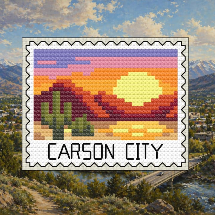 Carson City Stamp - Nevada Desert Sunset cross-stitch pattern preview