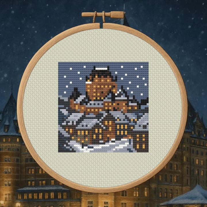 Château Frontenac – Quebec City Winter cross-stitch pattern preview