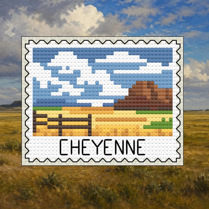 Cheyenne Stamp - Wyoming Prairie Landscape cross-stitch pattern preview