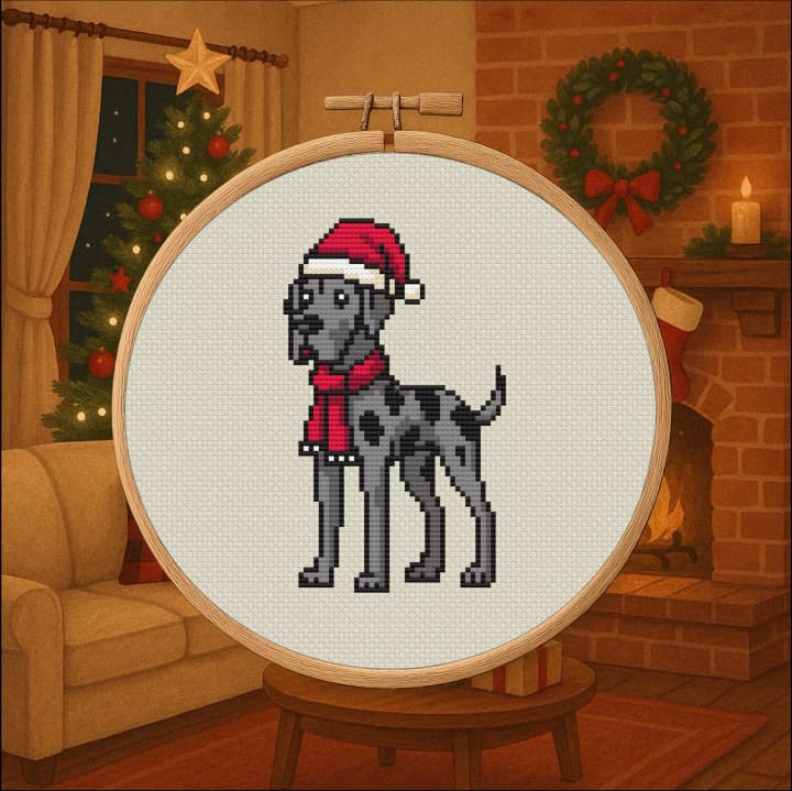 Christmas Dane – Holiday Dog cross-stitch pattern preview