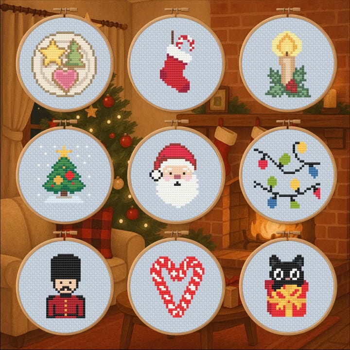 Classic Christmas Icons Collection – 9s – Festive Bundle cross-stitch pattern preview
