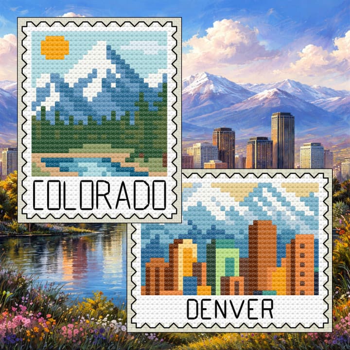 Colorado Cross Stitch Bundle: Rocky Mountain Stamp + Denver Skyline & Rockies Stamp cross-stitch pattern preview