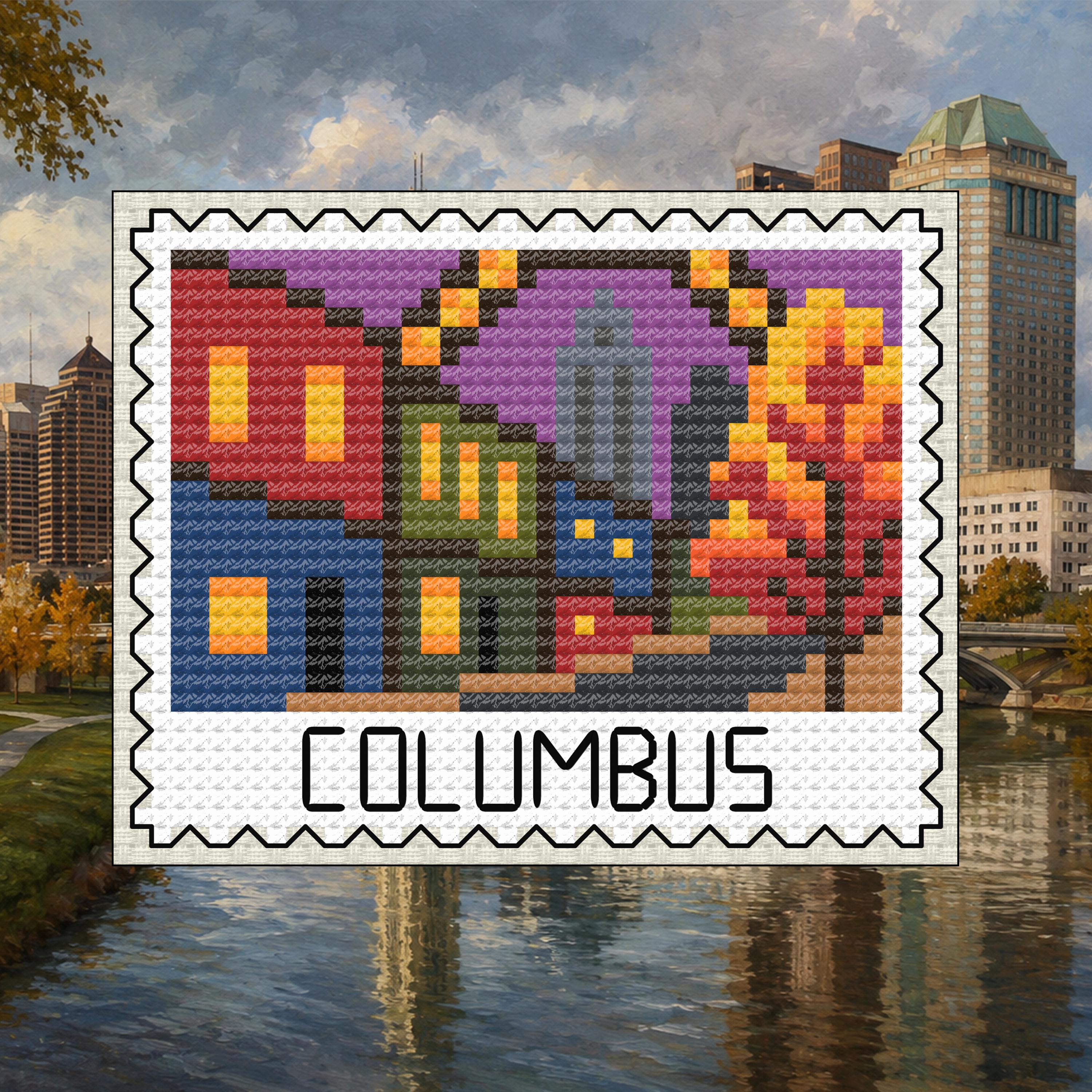 Columbus Ohio Statehouse Stamp cross-stitch pattern preview