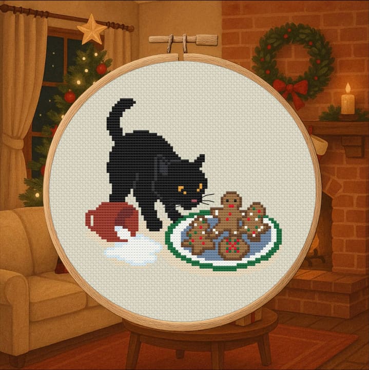 Cookie Thief – Christmas Mischief Makers Black Cat cross-stitch pattern preview