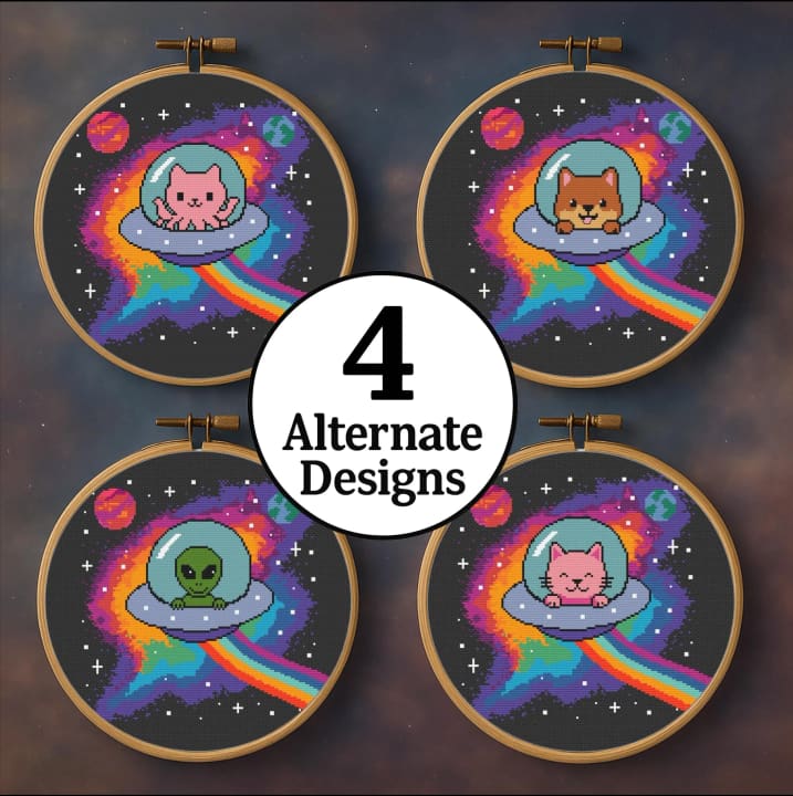 Cosmic Critters – 4 Patterns – Space Bundle cross-stitch pattern preview