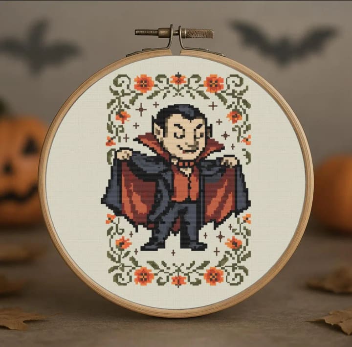 Count Groove-ula – Vampire – Halloween cross-stitch pattern preview