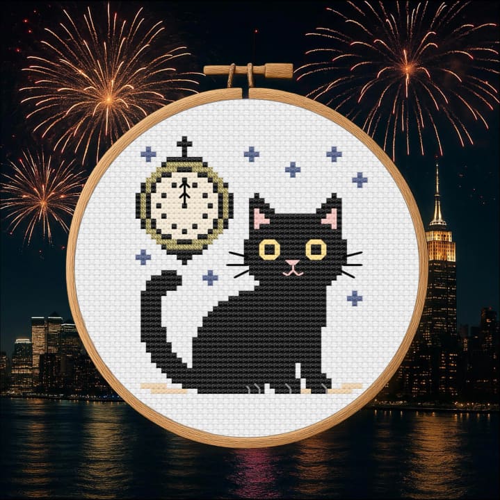 Countdown Kitty – New Year’s Eve cross-stitch pattern preview